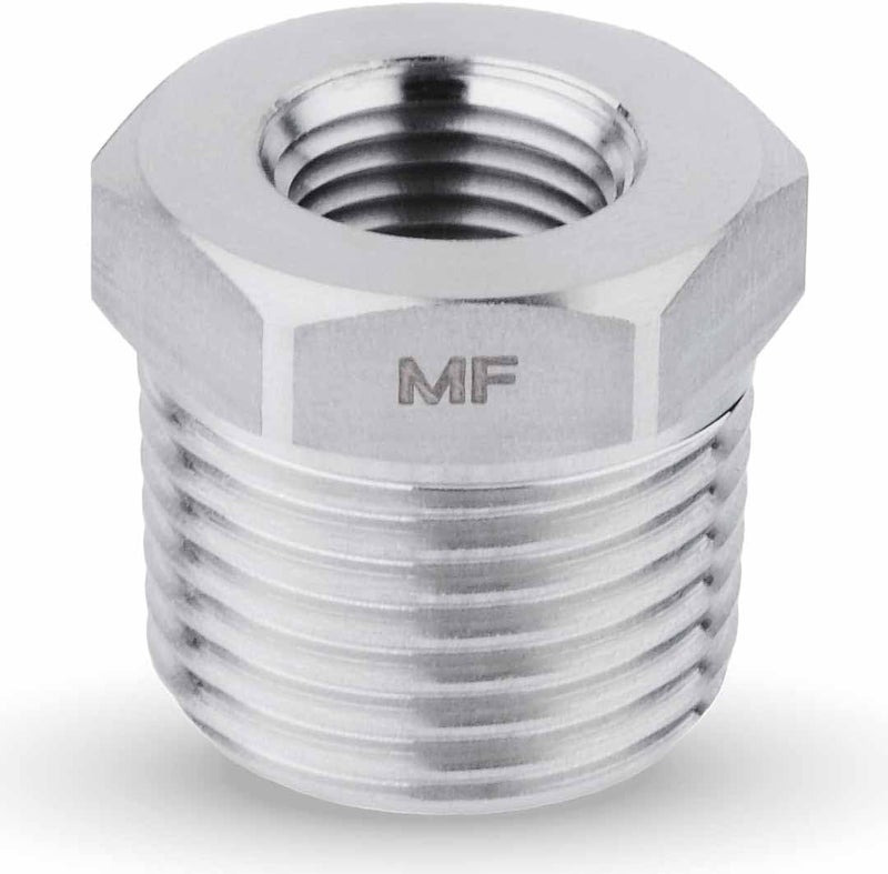 MAACFLOW Stainless Steel 3/8" Male NPT to 1/8" Female NPT Adapter Reducer Hex Bushing (Thread OD 0.65" - ID 0.34") (Pack of 1) - Image 1
